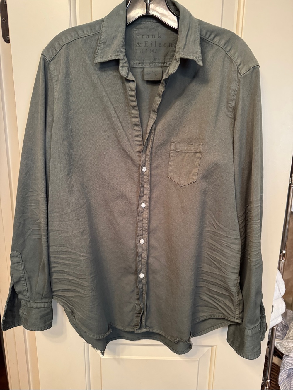 Frank & Eileen women’s washed denim Eileen Olive Green Button-Down Shirt